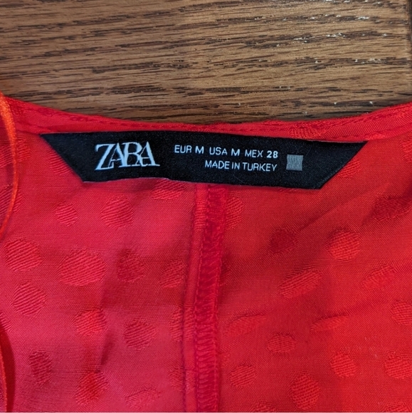 Zara Jacquard Surplice Faux Wrap Polka Dot Blouse Top Red Med - Picture 6 of 10